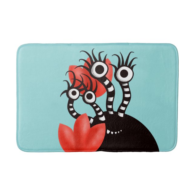 Cute Monster With Four Eyes Abstract Tulips Kids Bath Mat (Front)