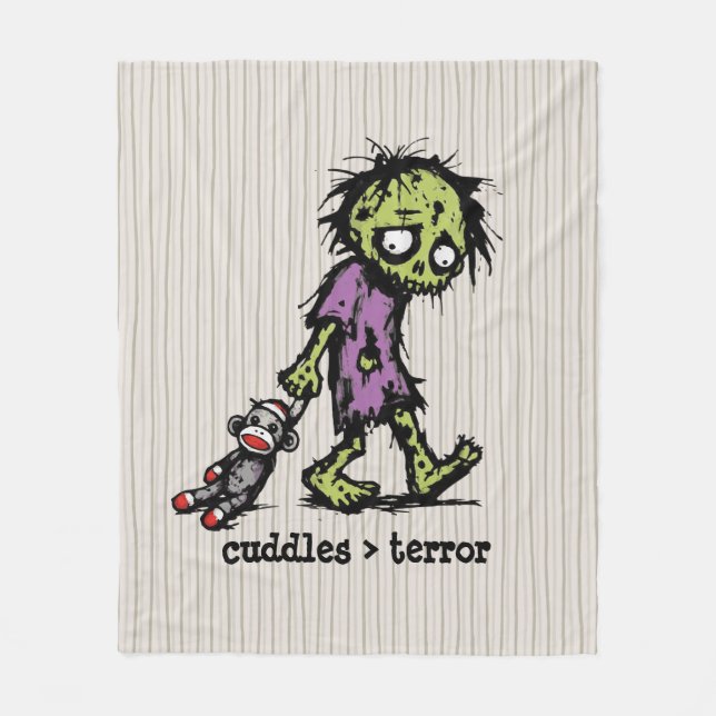 Cute Monster Zombie Sock Monkey Toy Funny Phrase Fleece Blanket (Front)