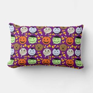 Cute Monsters And Candy Corn Lumbar Cushion