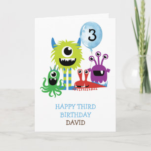 Cute Monsters Boy Happy Birthday Personalised Card