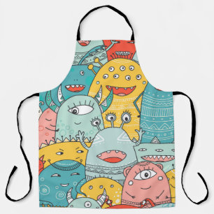 cute monsters crowd seamless pattern in boho style apron
