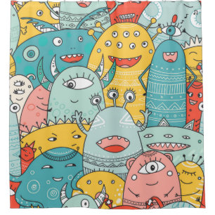 cute monsters crowd seamless pattern in boho style shower curtain
