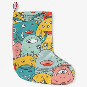 cute monsters crowd seamless pattern in boho style small christmas stocking