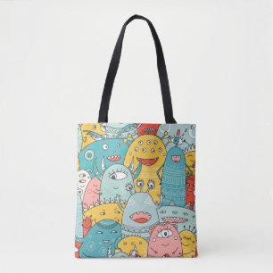 cute monsters crowd seamless pattern in boho style tote bag