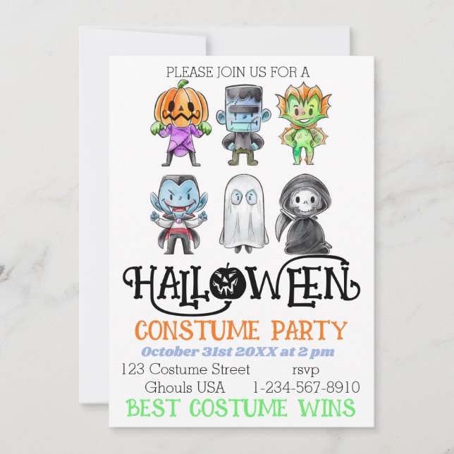 Cute Monsters Halloween Costume Party Invitation (Front)