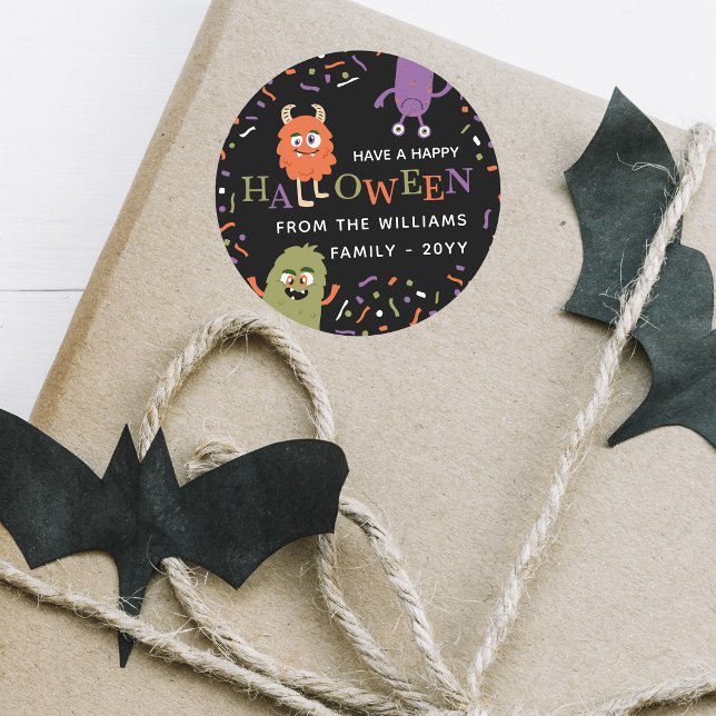 Cute Monsters Happy Halloween Classic Round Sticker (Creator Uploaded)