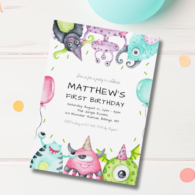 Cute Monsters Kid's 1st Birthday Party Invitation (Creator Uploaded)