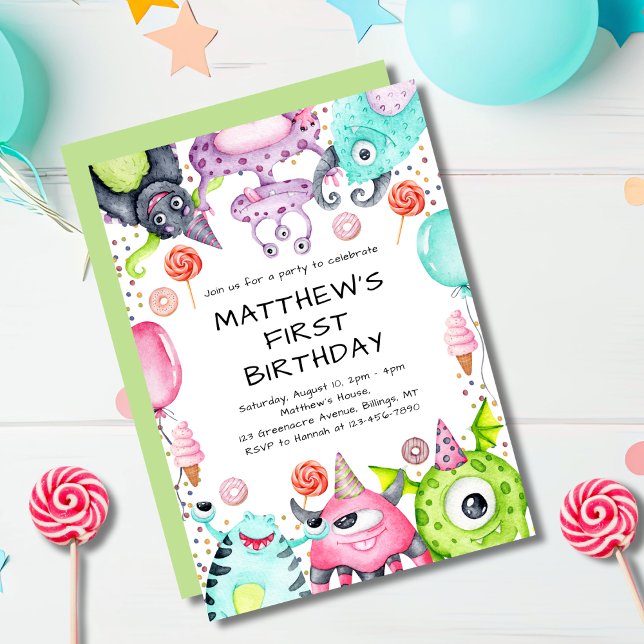 Cute Monsters Kid's 1st Birthday Party Invitation (Creator Uploaded)