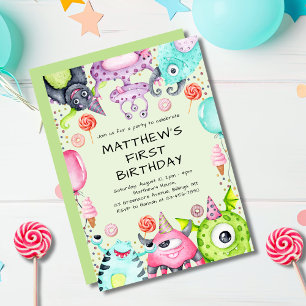 Cute Monsters Kid's 1st Birthday Party Invitation