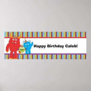 Cute Monsters Kids Birthday Party Custom Banner Poster