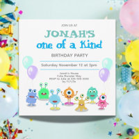 Cute Monsters One Of A Kind Birthday Invitation