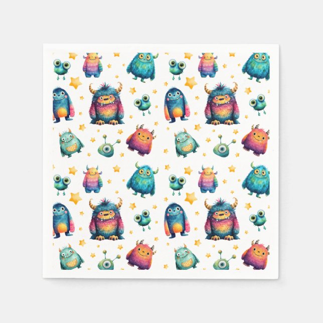 Cute Monsters Pattern Kids' Birthday Party  Napkin (Front)