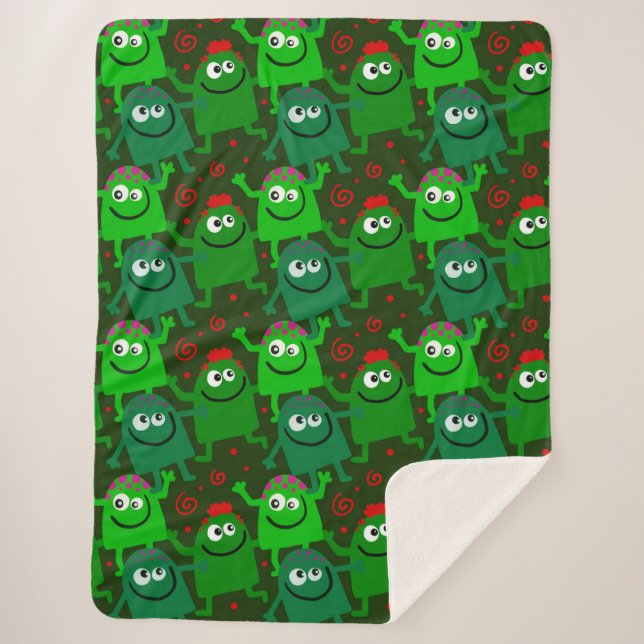 Cute Monsters Sherpa Blanket (Front)