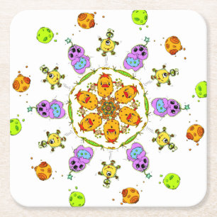cute monsters square paper coaster