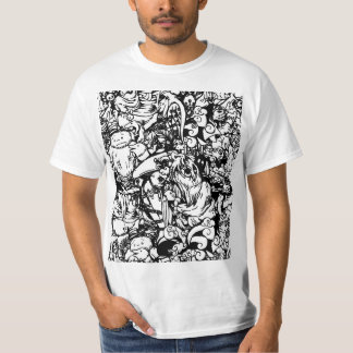 Cute Monsters & Voodoo Dolls in Black & White T-Shirt