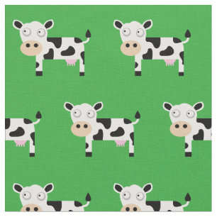 Cute Moo Cow Kid Baby Nursery Farm Green Fabric