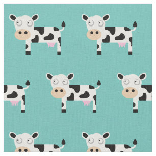 Cute Moo Cow Kid Baby Nursery Farm Teal Fabric