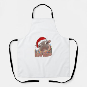 Cute Moo Deng Baby Hippo Christmas Lights Santa Ha Apron