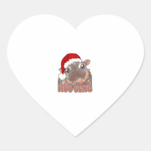 Cute Moo Deng Baby Hippo Christmas Lights Santa Ha Heart Sticker