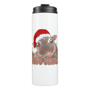 Cute Moo Deng Baby Hippo Christmas Lights Santa Ha Thermal Tumbler