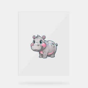 Cute MOO DENG Baby Pygmy Hippo Girls Besties Crew  Acrylic Sign