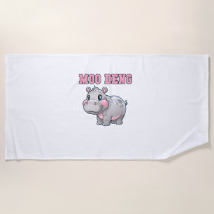 Cute MOO DENG Baby Pygmy Hippo Girls Besties Crew  Beach Towel