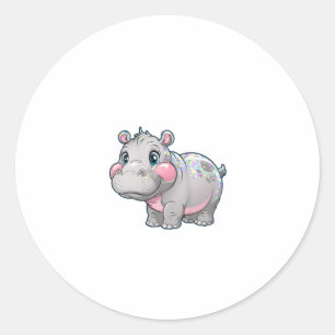 Cute MOO DENG Baby Pygmy Hippo Girls Besties Crew  Classic Round Sticker