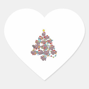 Cute Moo Deng Christmas Tree Funny Baby Pygmy Hipp Heart Sticker