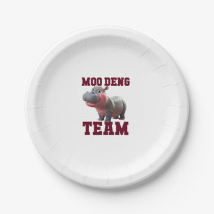 Cute MOO DENG TEAM Baby Hippo Squad Girls Besties Paper Plate