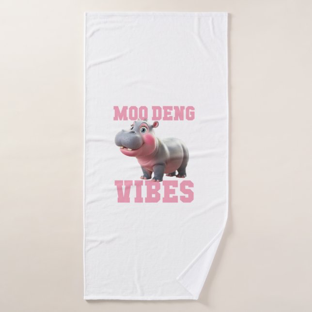 Cute MOO DENG VIBES Only Baby Hippo Kindergarten C Bath Towel (Bath Towel)