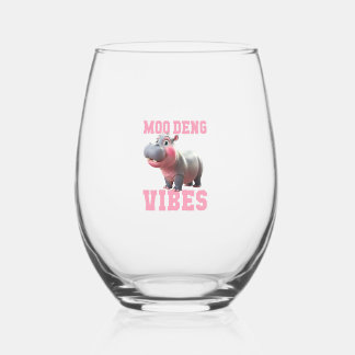 Cute MOO DENG VIBES Only Baby Hippo Kindergarten C Stemless Wine Glass
