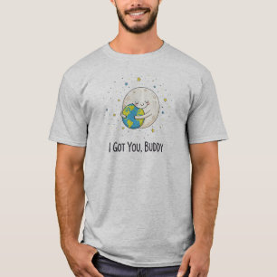 Cute Moon and Earth Hug Illustration with T-Shirt