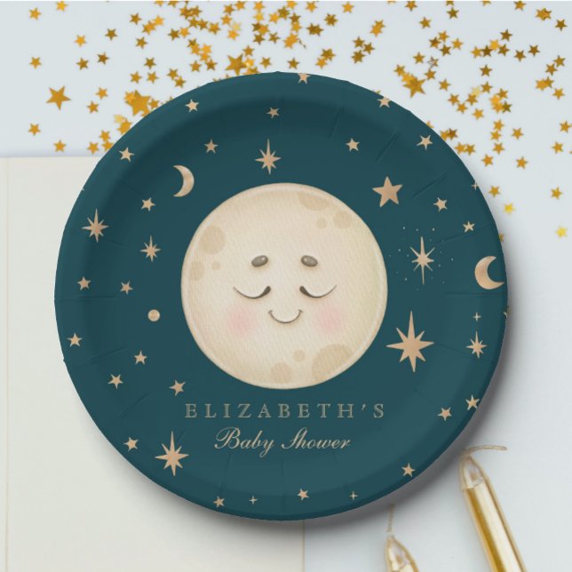 Cute Moon and Star Navy Baby Shower  Paper Plate (Creator Uploaded)