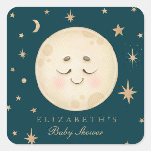 Cute Moon and Star Navy Baby Shower  Square Sticker