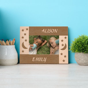 Cute Moon and Stars with 2 Custom Names Etched Frames