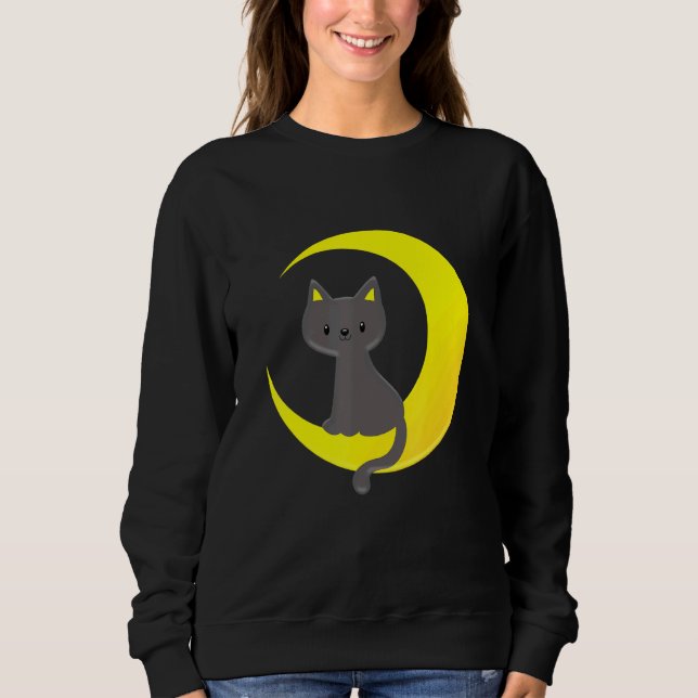 Cute Moon Cat Moonlight Crescent Adorable Kitty Ni Sweatshirt (Front)