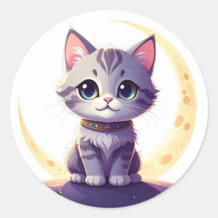Cute Moon Cat Sticker – Magical Kitten on Crescent