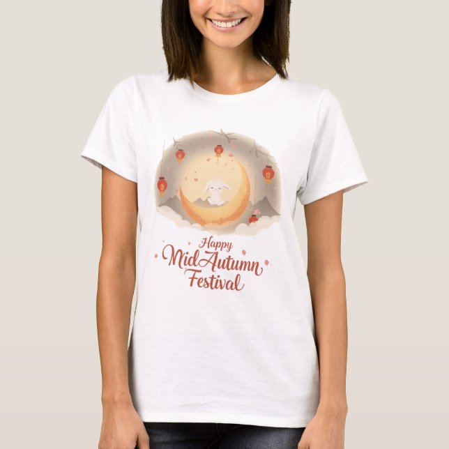 Cute Moon Rabbit – Happy Mid-Autumn Festival Tee (Front)