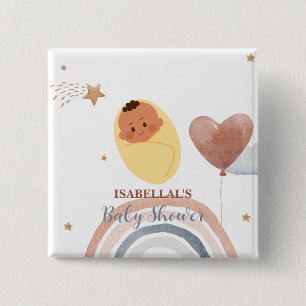 Cute moon star African american kids baby shower 15 Cm Square Badge