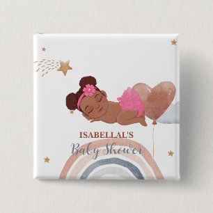 Cute moon star African american kids baby shower 15 Cm Square Badge