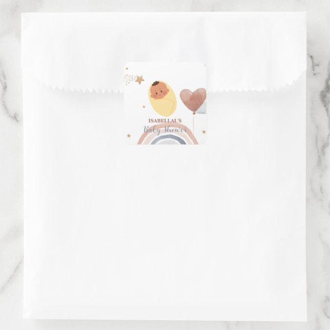Cute moon star African american kids baby shower Square Sticker (Bag)