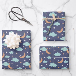 Cute Moon Star Cloud Pattern Wrapping Paper Sheet