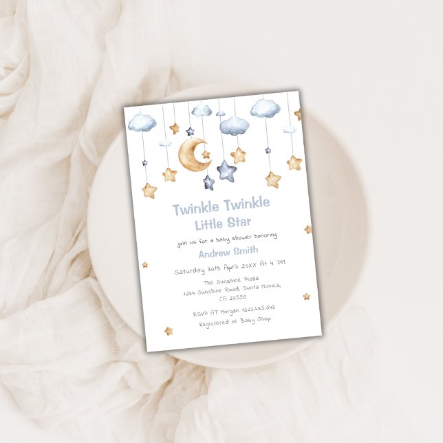 Cute Moon & Stars Twinkle Twinkle Baby Shower Invitation (Cute Moon & Stars Twinkle Twinkle Baby Shower Invitation)