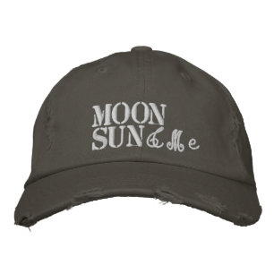 Cute Moon Sun Vintage Yellow Grey Hippie Embroidered Hat