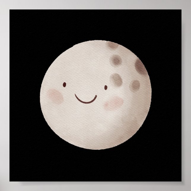 Cute Moon With Smile Sleep Nursery Poster (Front)