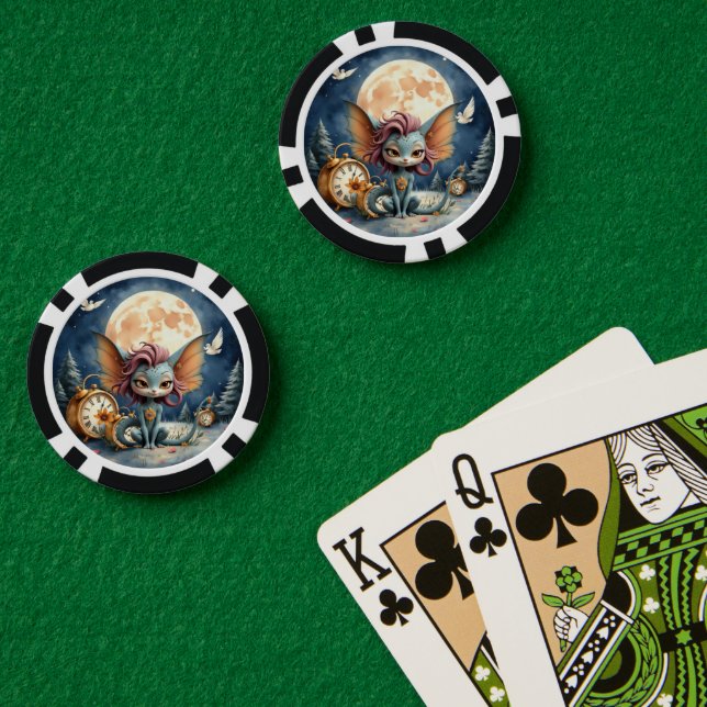 Cute Moonlit Fantasy Creature Poker Chips (Poker Table (Double))
