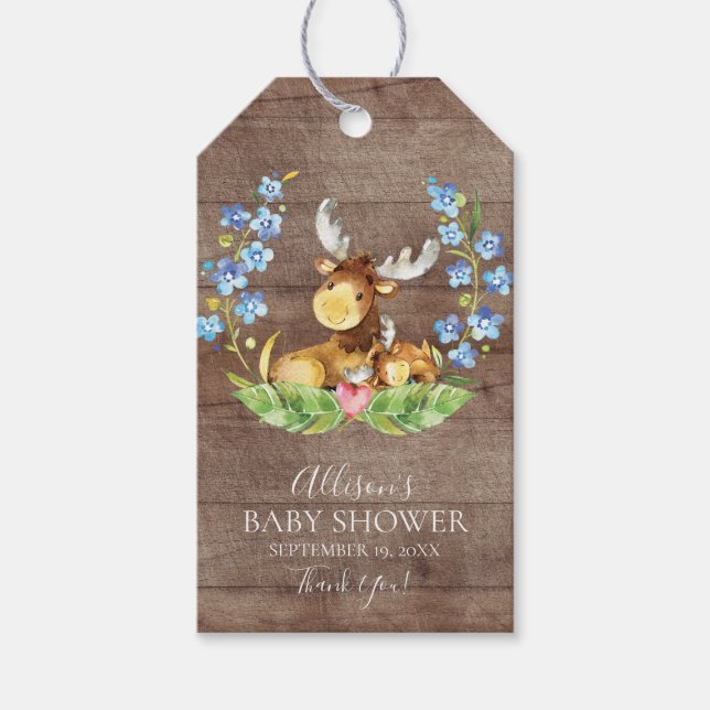 Cute Moose Baby Shower Favour Gift Tag (Front)