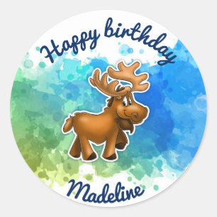 Cute Moose Birthday Stickers