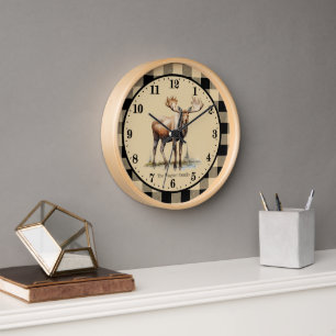 Cute Moose cabin add Family name Clock