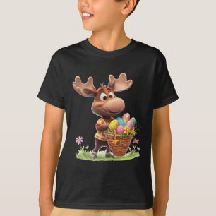 Cute Moose Carrying Easter Sket With Eggs And Flow T-Shirt